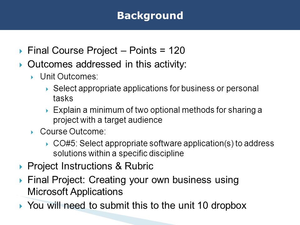 Final Course Project – Points = 120