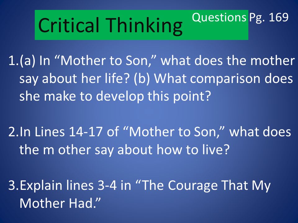 Questions Pg. 169 Critical Thinking.