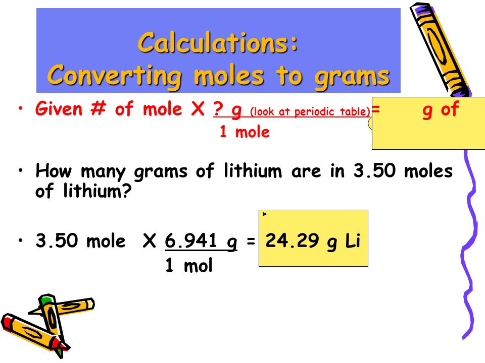 Calculations: Converting moles to grams