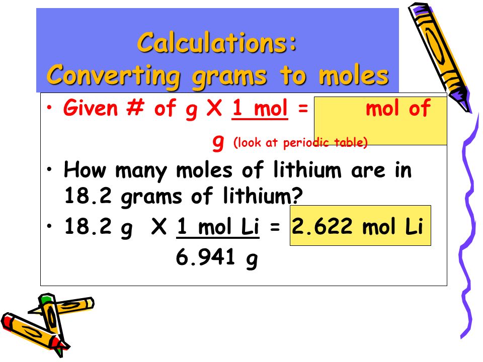 Calculations: Converting grams to moles