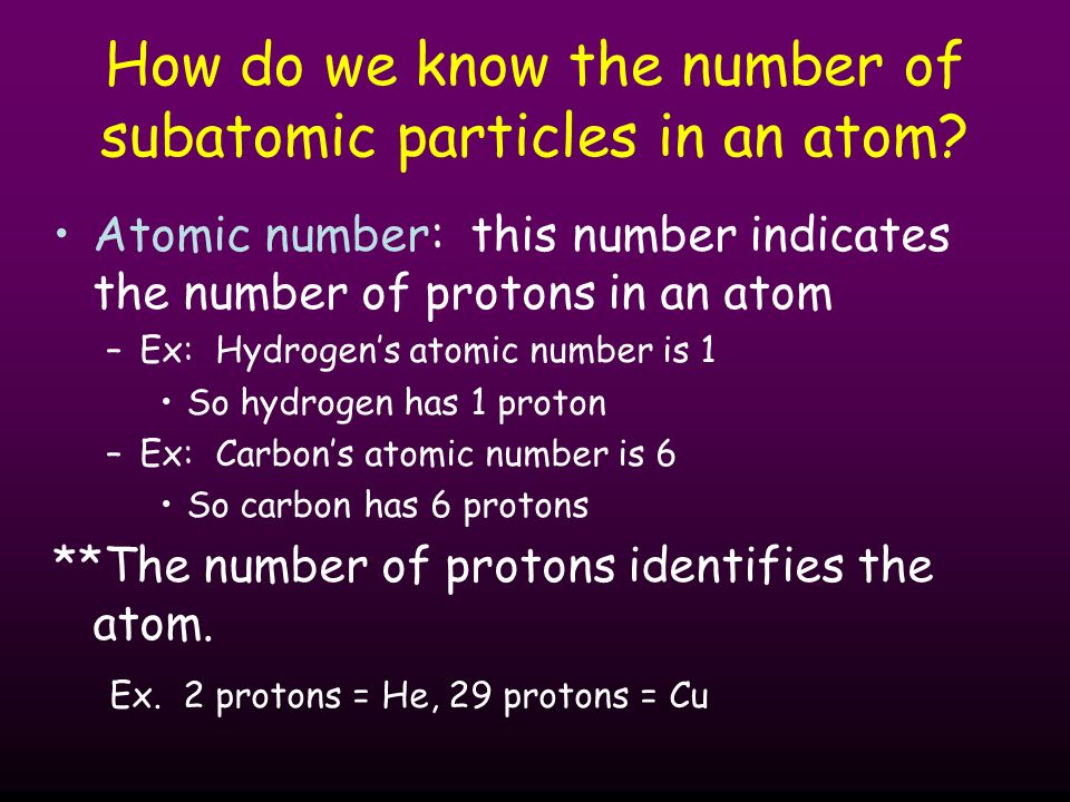 How do we know the number of subatomic particles in an atom