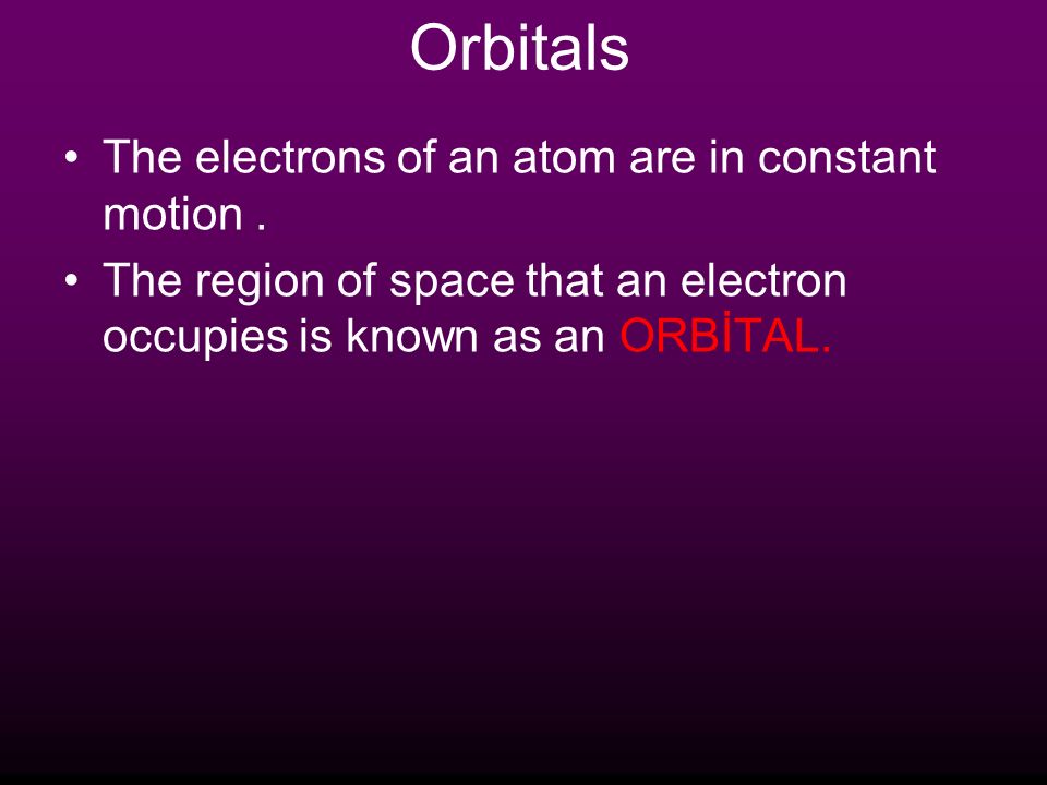 Orbitals The electrons of an atom are in constant motion .