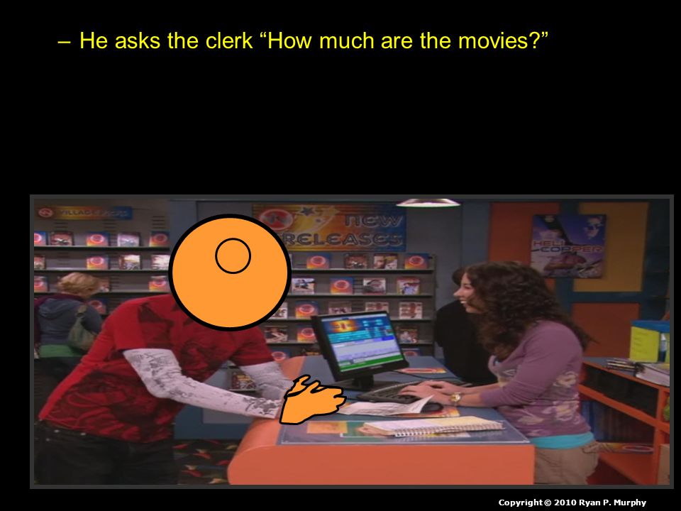 He asks the clerk How much are the movies