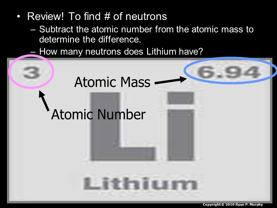 Atomic Mass Atomic Number Review! To find # of neutrons
