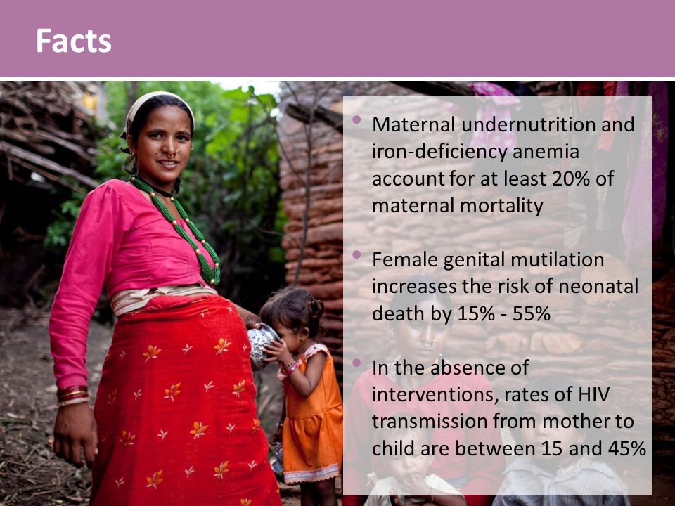 Facts Maternal undernutrition and iron-deficiency anemia account for at least 20% of maternal mortality.