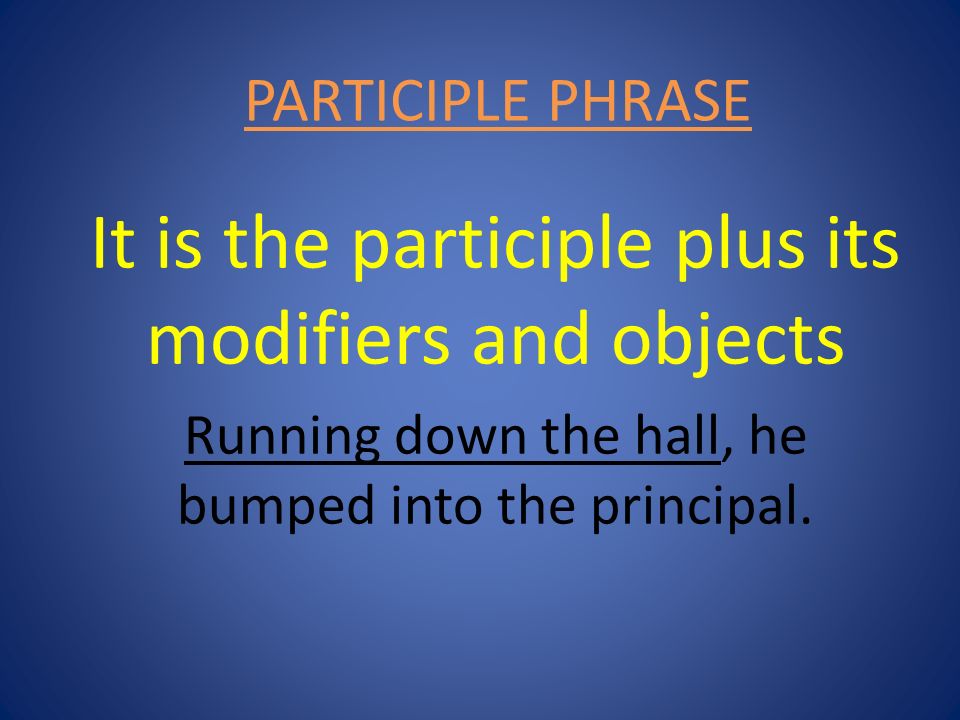 It is the participle plus its modifiers and objects