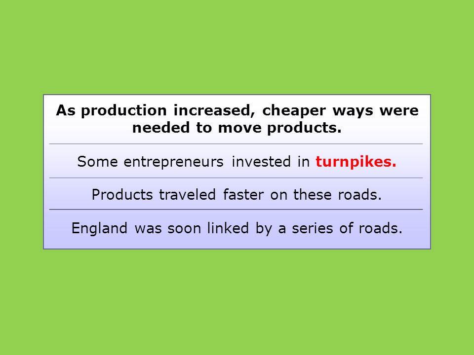 As production increased, cheaper ways were needed to move products.