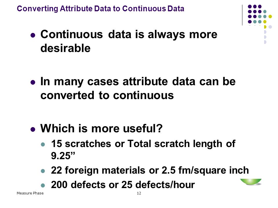 Converting Attribute Data to Continuous Data