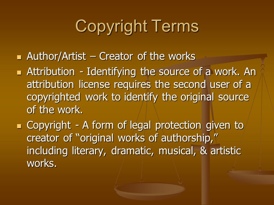 Copyright Terms Author/Artist – Creator of the works