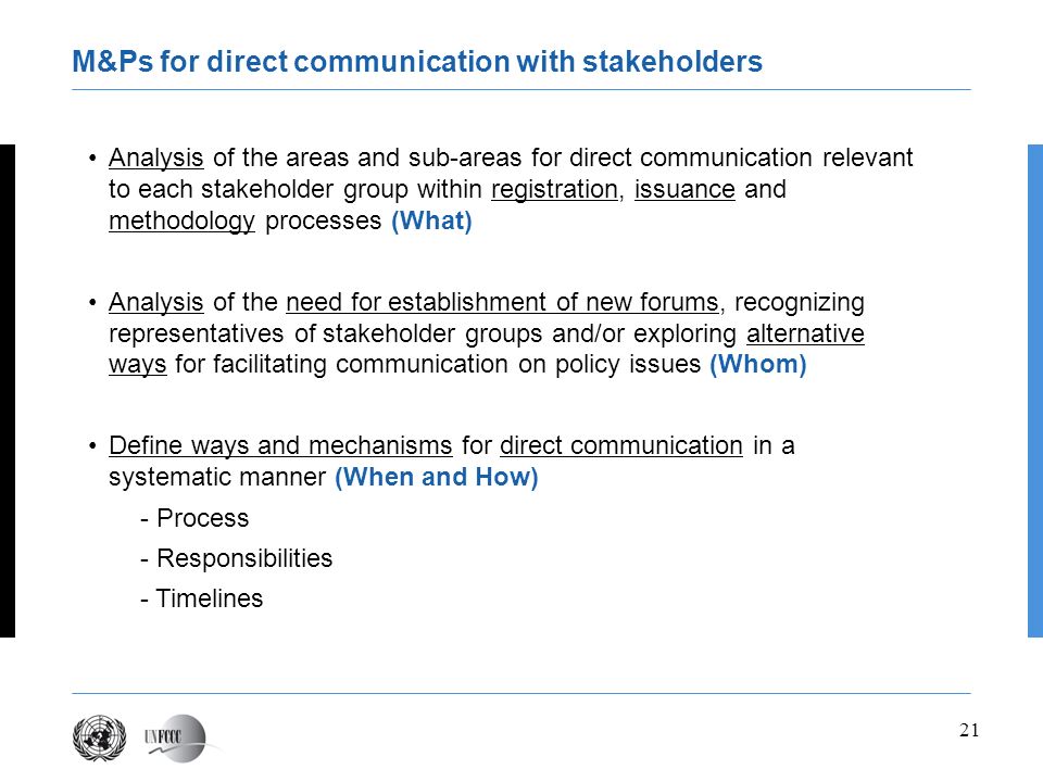 M&Ps for direct communication with stakeholders
