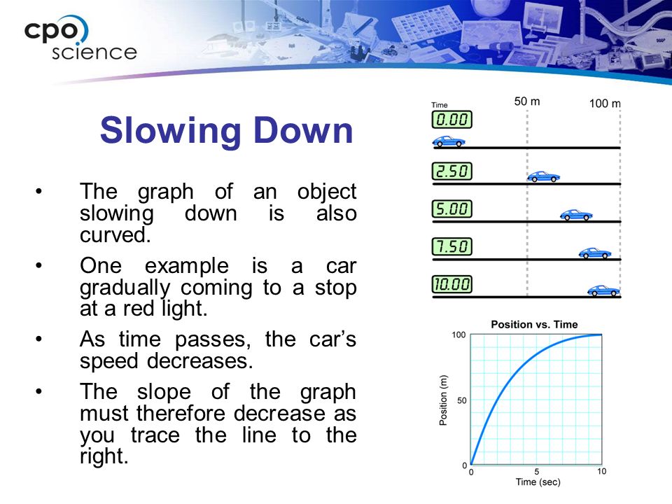 Slowing Down The graph of an object slowing down is also curved.