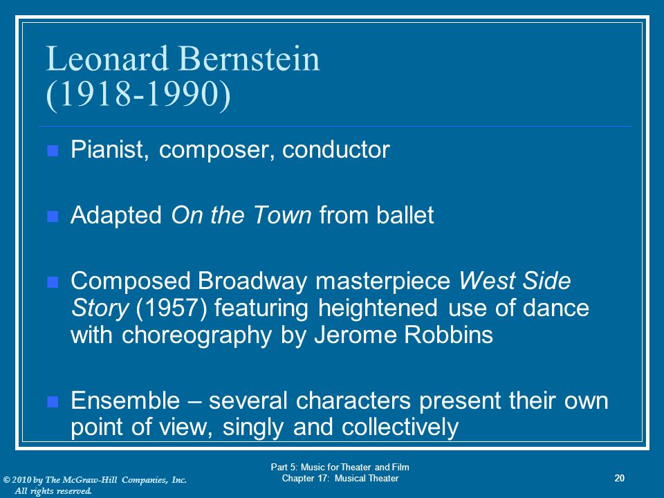 Part 5: Music for Theater and Film Chapter 17: Musical Theater