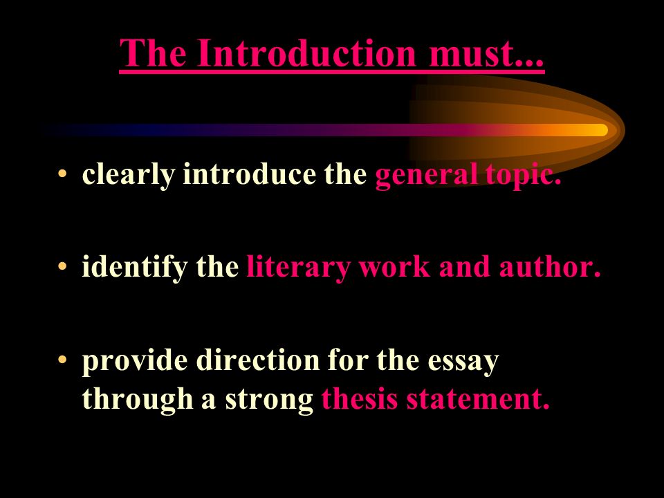 The Introduction must... clearly introduce the general topic.