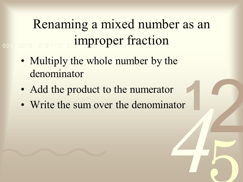 Renaming a mixed number as an improper fraction