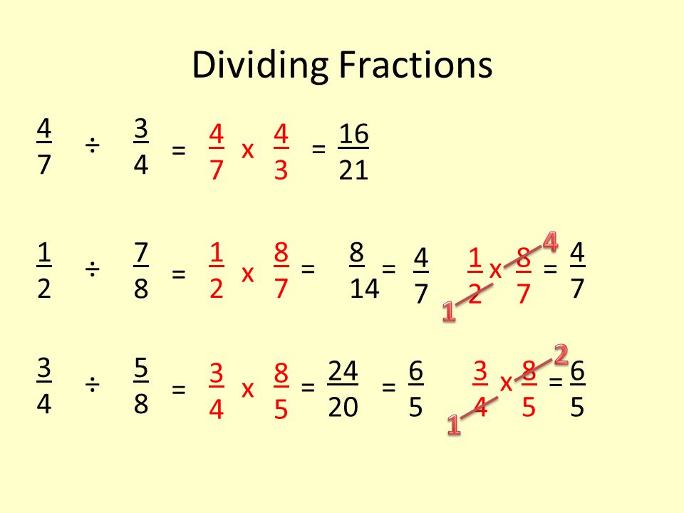 Dividing Fractions ÷ = x =