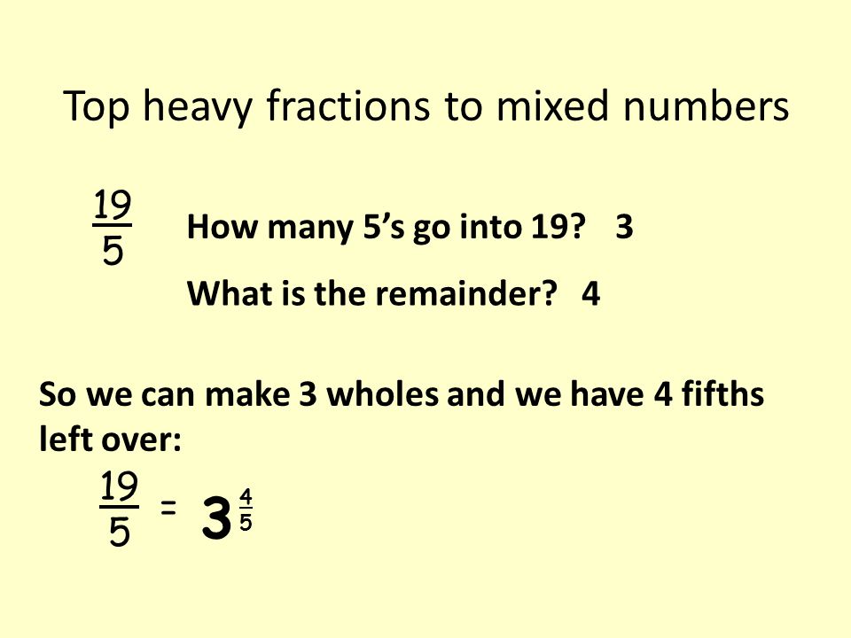 Top heavy fractions to mixed numbers