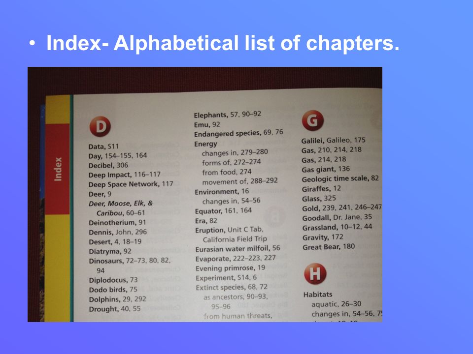 Index- Alphabetical list of chapters.