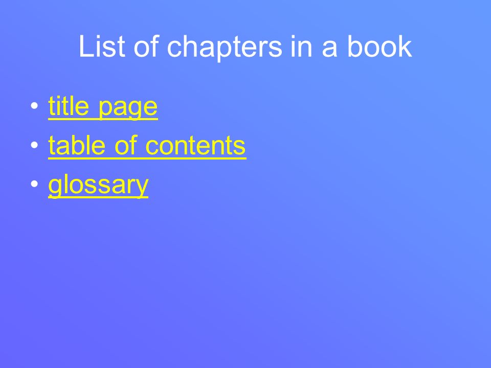 List of chapters in a book