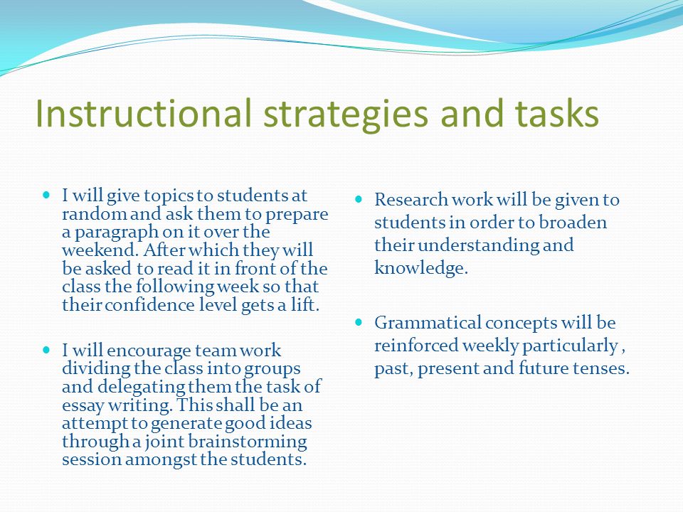 Instructional strategies and tasks
