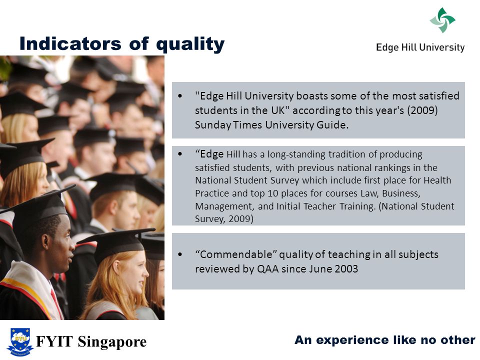 Indicators of quality FYIT Singapore