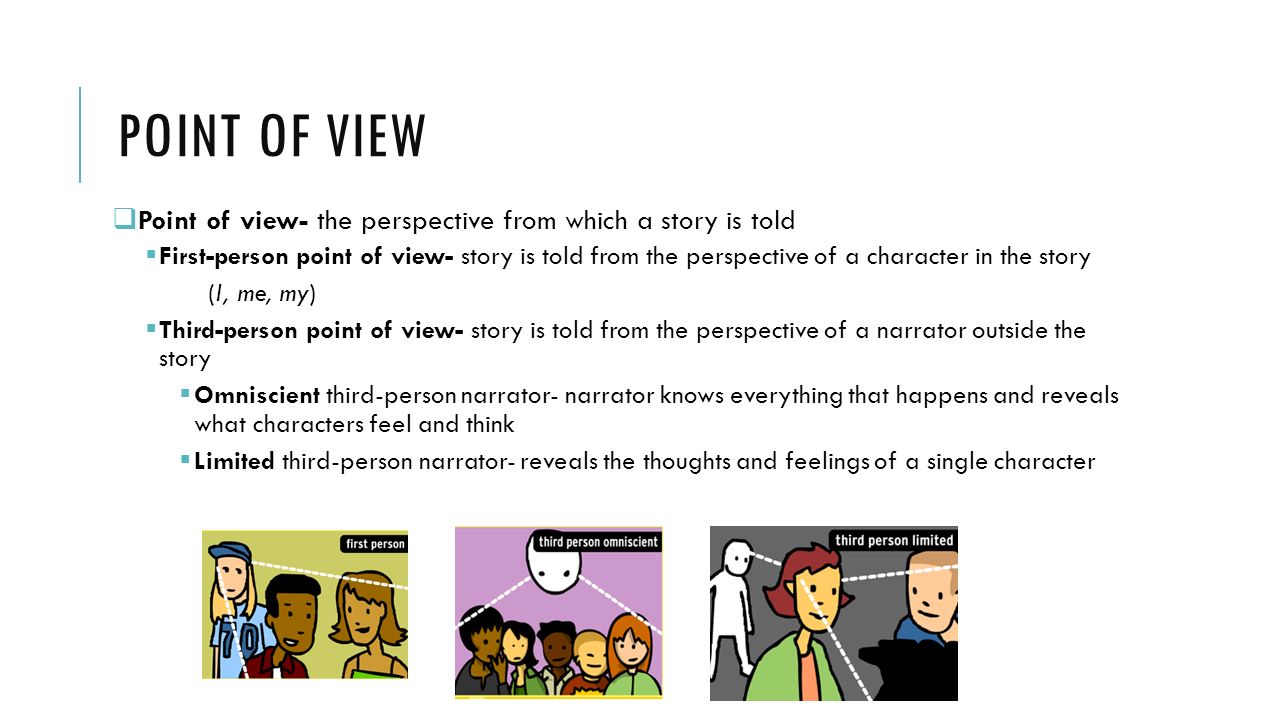 Point of view Point of view- the perspective from which a story is told.