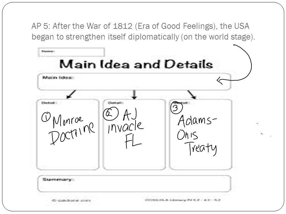 AP 5: After the War of 1812 (Era of Good Feelings), the USA began to strengthen itself diplomatically (on the world stage).