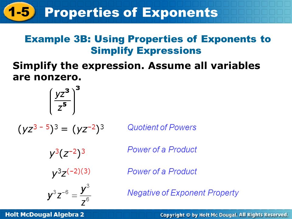 Example 3B: Using Properties of Exponents to Simplify Expressions