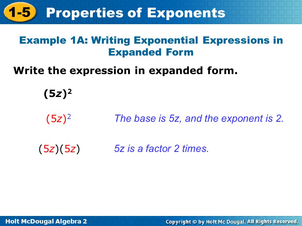 Example 1A: Writing Exponential Expressions in Expanded Form