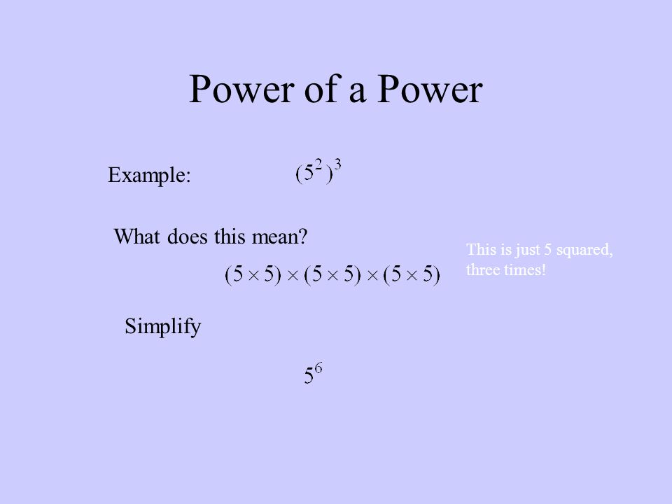 Power of a Power Example: What does this mean Simplify