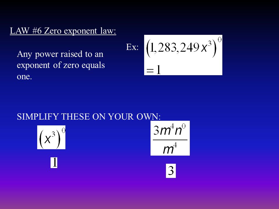 LAW #6 Zero exponent law:
