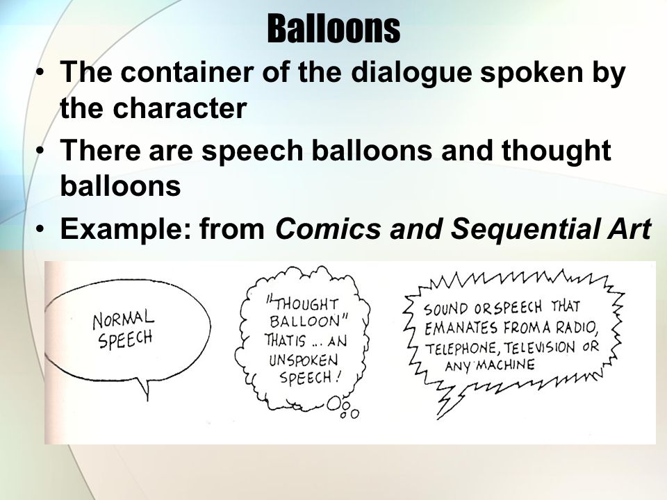 Balloons The container of the dialogue spoken by the character