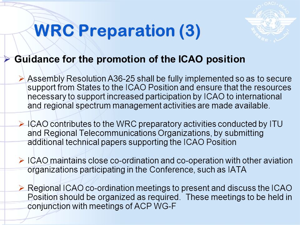 WRC Preparation (3) Guidance for the promotion of the ICAO position