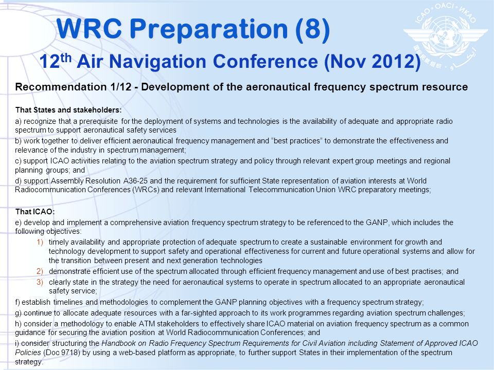 WRC Preparation (8) 12th Air Navigation Conference (Nov 2012)