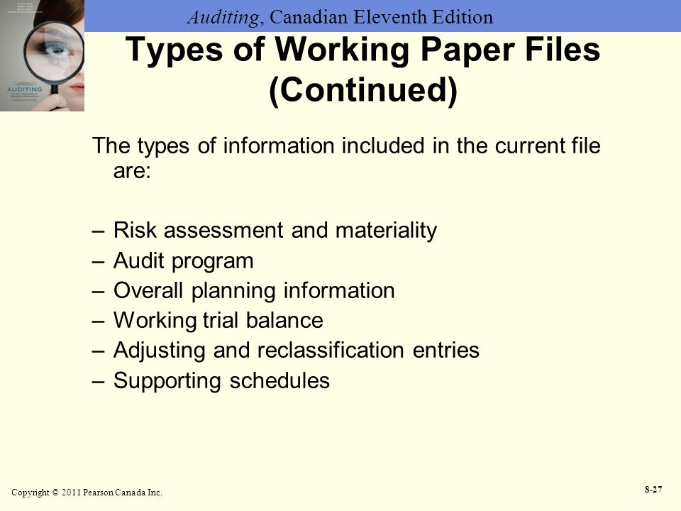 Types of Working Paper Files (Continued)