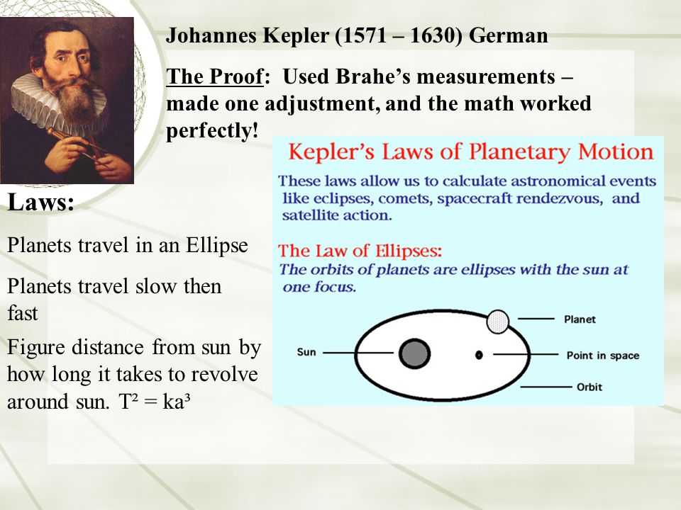 Laws: Johannes Kepler (1571 – 1630) German