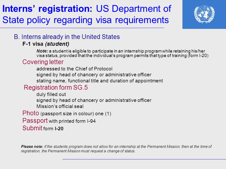 Interns’ registration: US Department of State policy regarding visa requirements