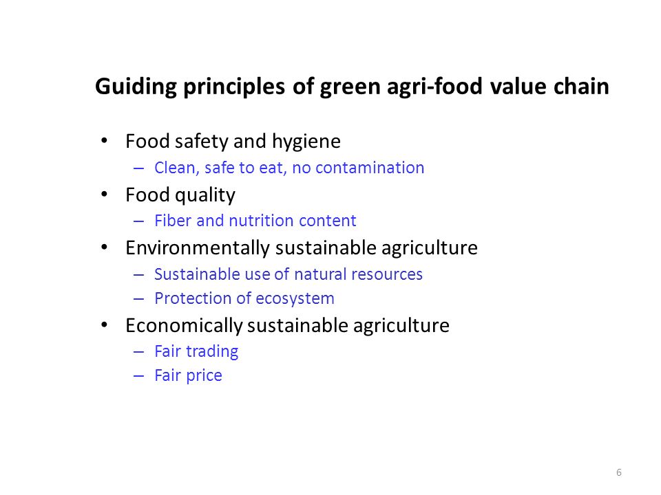 Guiding principles of green agri-food value chain
