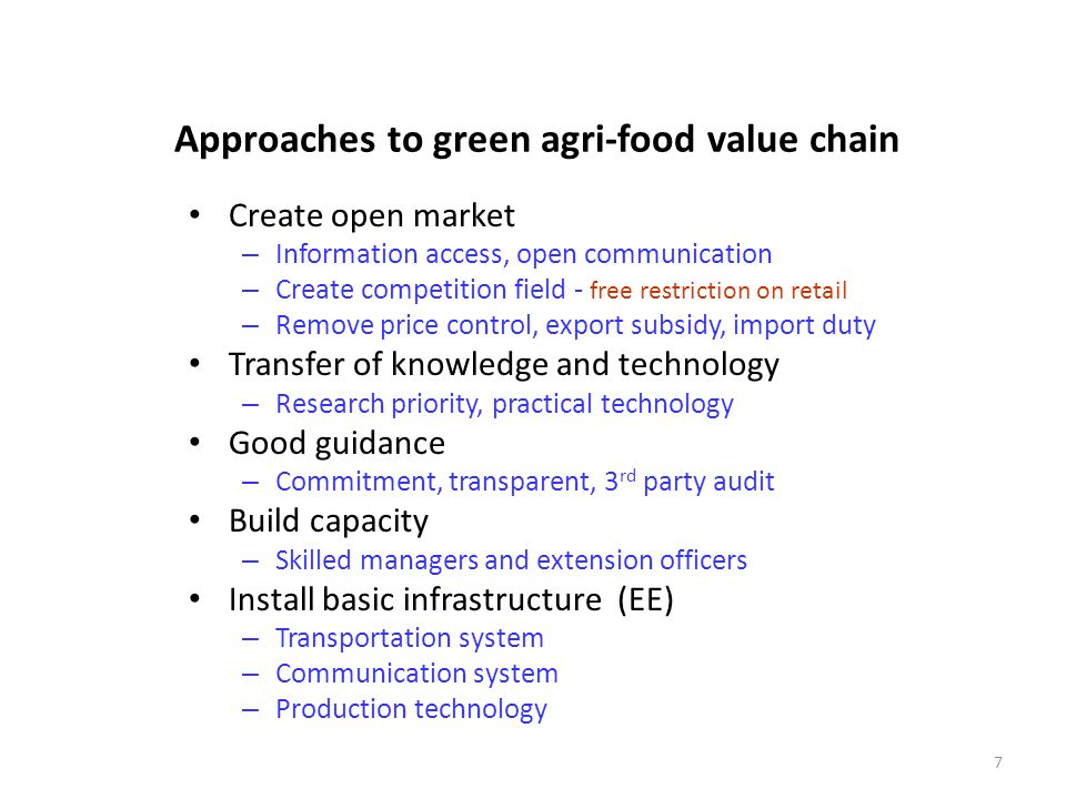 Approaches to green agri-food value chain