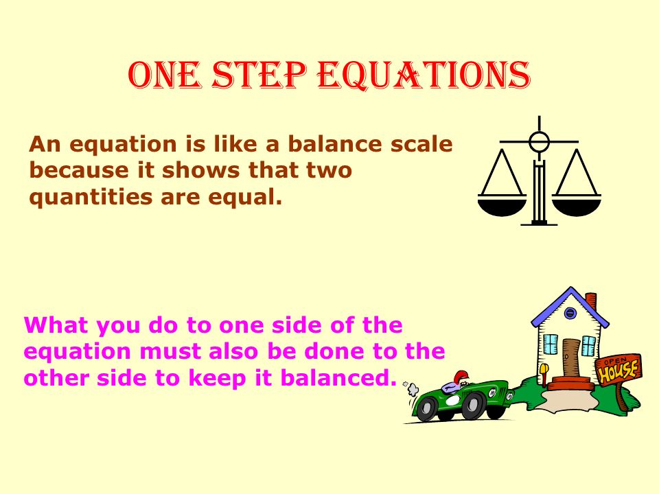 ONE STEP EQUATIONS An equation is like a balance scale because it shows that two quantities are equal.