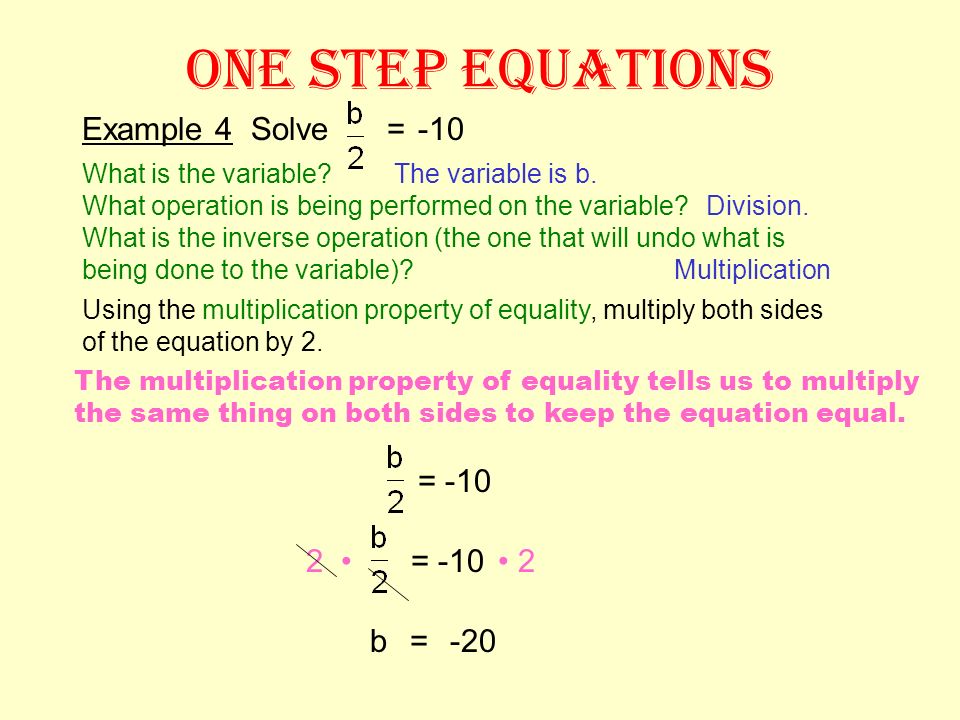 ONE STEP EQUATIONS Example 4 Solve = -10 = • = -10 • 2 b = -20
