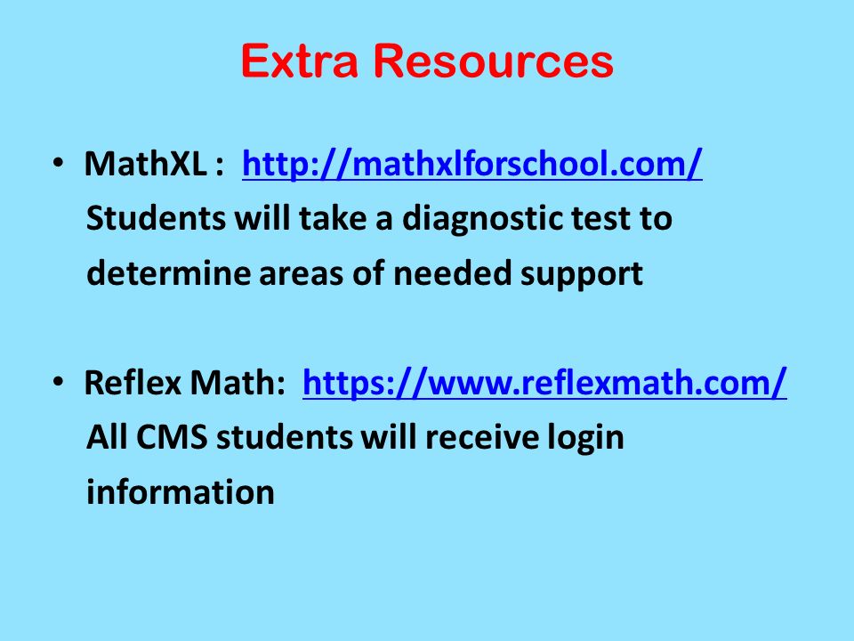 Extra Resources MathXL :