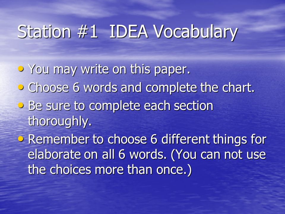Station #1 IDEA Vocabulary