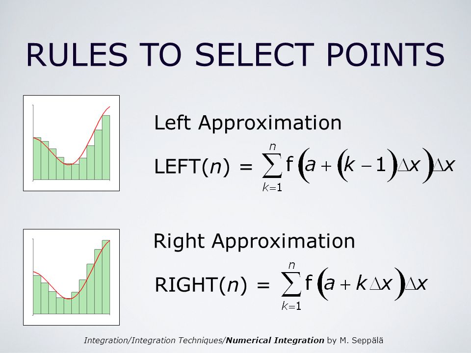 RULES TO SELECT POINTS Left Approximation LEFT(n) =