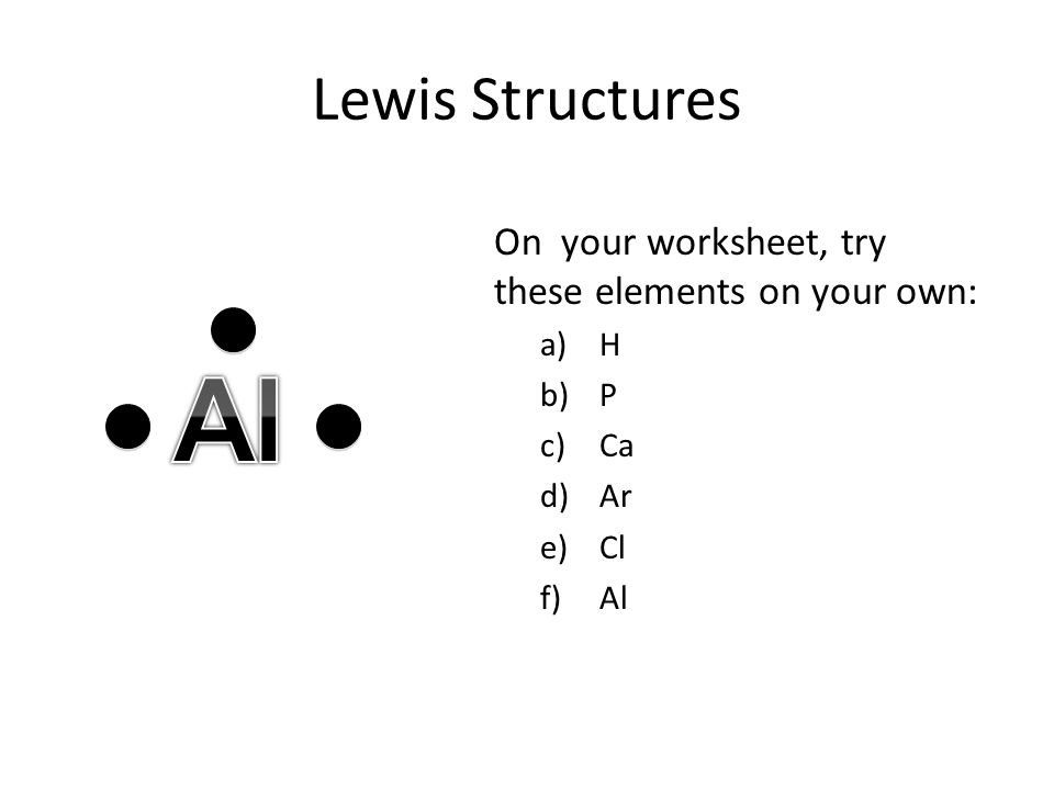Al Lewis Structures On your worksheet, try these elements on your own: