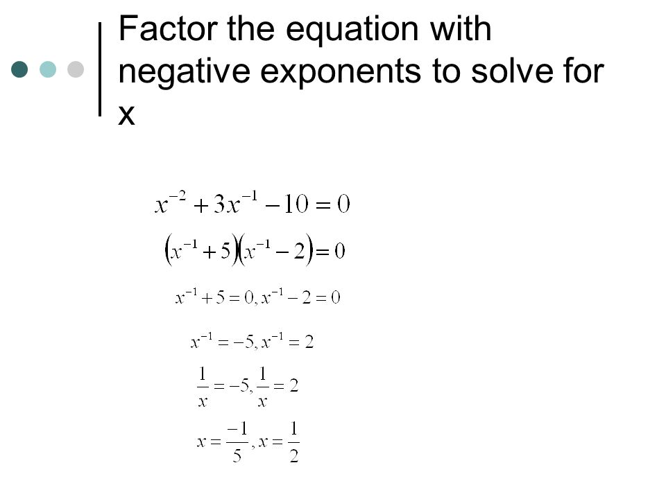 Factor the equation with negative exponents to solve for x