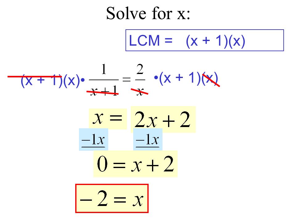 Solve for x: LCM = (x + 1)(x) (x + 1)(x)• •(x + 1)(x)
