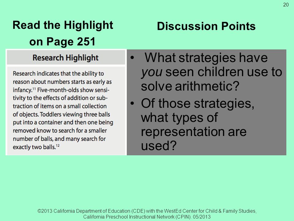 Research Highlight Read the Highlight. on Page 251. Discussion Points. What strategies have you seen children use to solve arithmetic