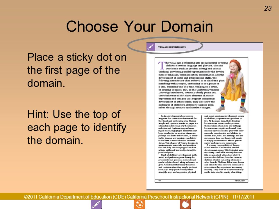 Choose Your Domain Place a sticky dot on the first page of the domain.