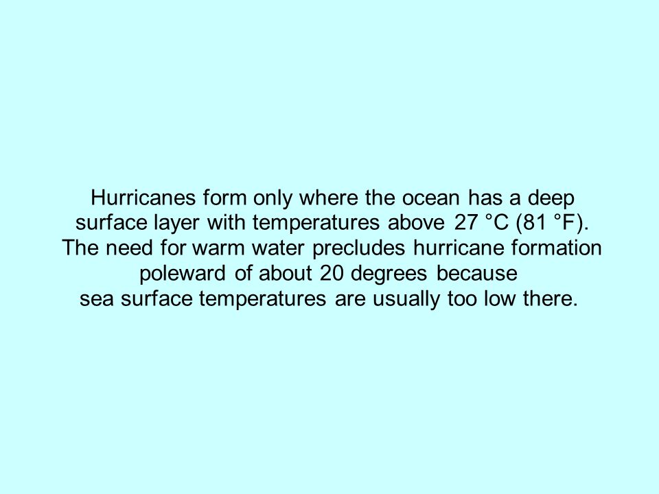 Hurricanes form only where the ocean has a deep