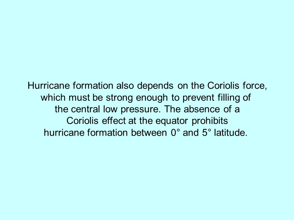 Hurricane formation also depends on the Coriolis force,